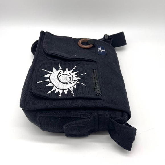 Lukla Messenger Bag Black with Sun Moon Embroidery - Picture 7 of 9